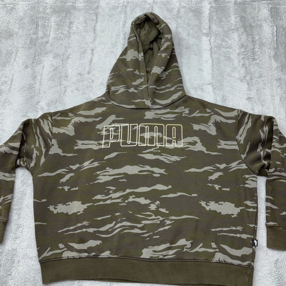 Puma Logo Graphic Sweatshirt Camo Camouflage Womens Med Oversized Hoodie